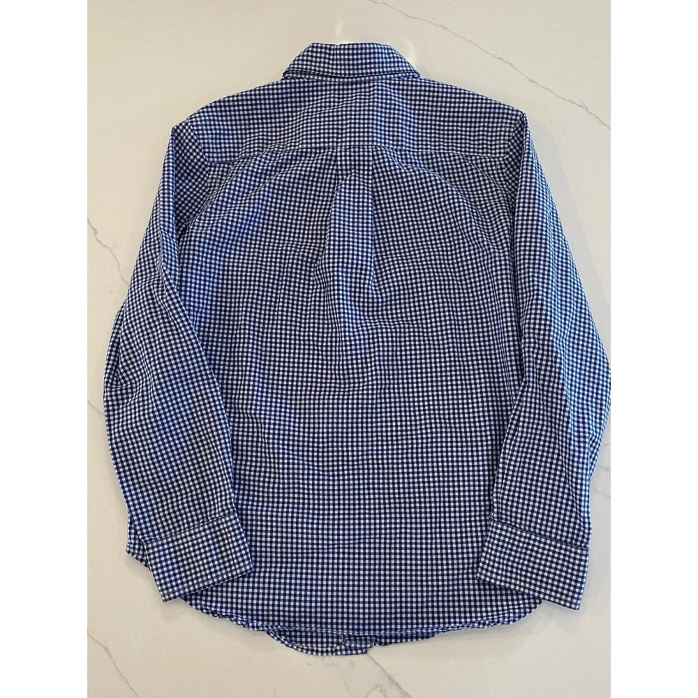 Ralph Lauren Boys Blue Gingham Cotton Button Down Shirt Size M 10-12 Long Sleeve